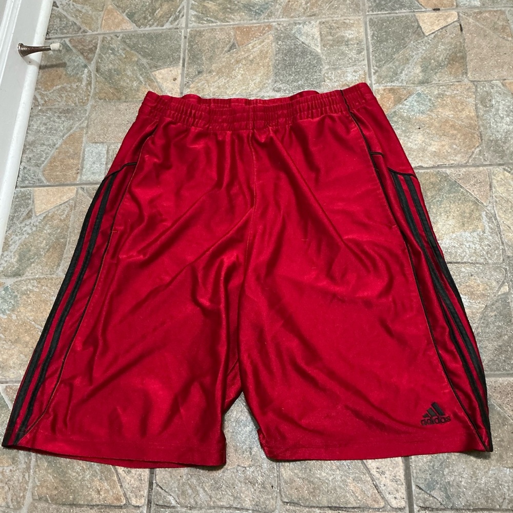 Adidas Red and Black Athletic Shorts Lightweight Design
